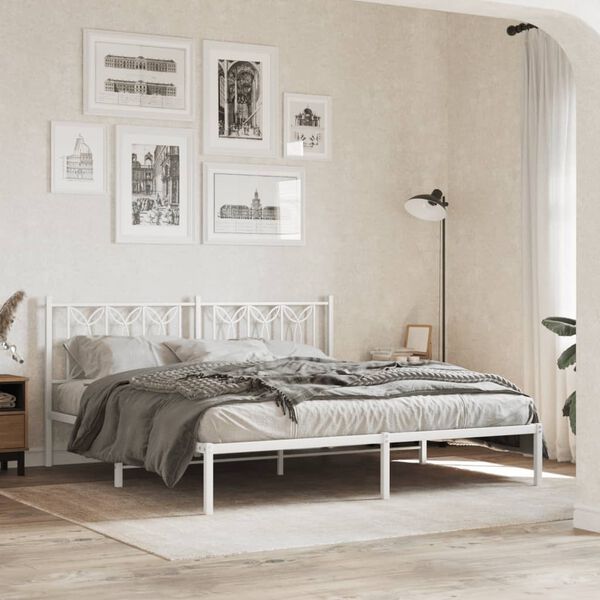 vidaXL Bedframe met hoofdbord metaal wit 180x200 cm