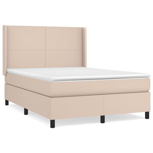 vidaXL Boxspring met matras kunstleer cappuccinokleurig 140x190 cm