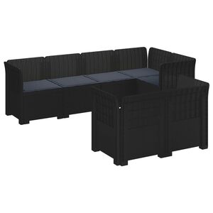 vidaXL 7-Persoons Tuinbank met Kussens Rieten Look PP Antraciet