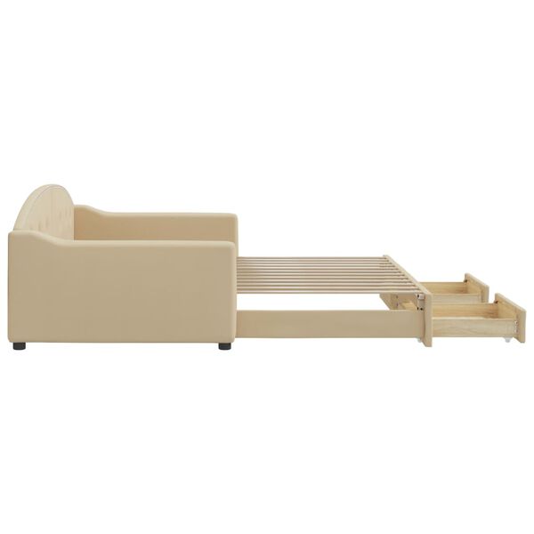 vidaXL Slaapbank met onderschuifbed en lades 100x200 cm stof cr&egrave;me