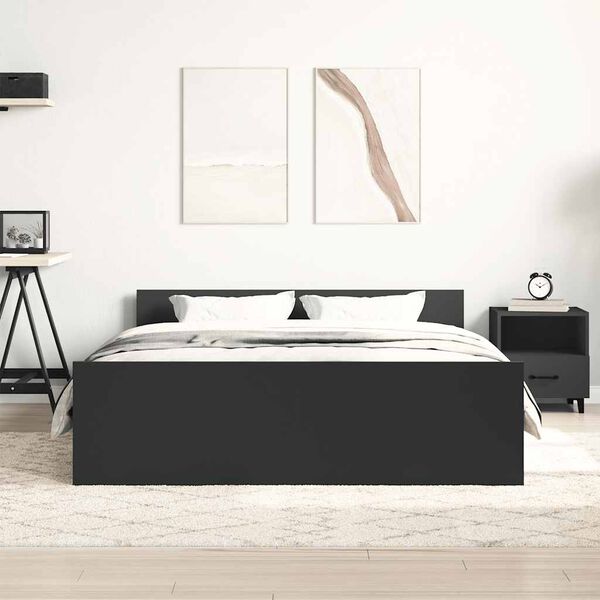 vidaXL Bedframe met hoofd- en voeteneinde zwart 135x190 cm