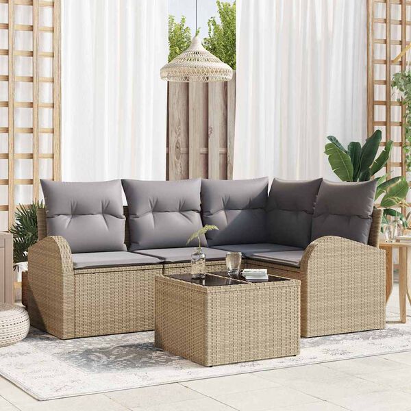 vidaXL Tuin Sofa Set Beige poly rattan