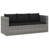 vidaXL 3-delige Loungeset met kussens poly rattan grijs