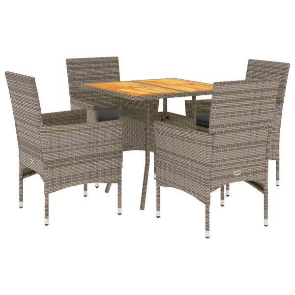 vidaXL 5-delige Loungeset met kussens poly rattan en acaciahout grijs