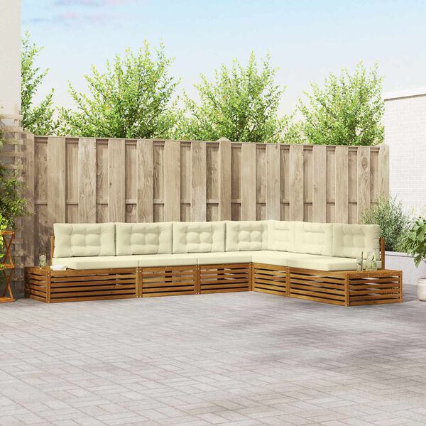vidaXL Buiten bankenset met kussen 6 Stuk Natuurlijk en Cr&egrave;me
