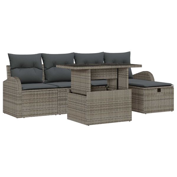 vidaXL Tuin Sofa Set met kussen met opslag 6 pcs Grijs Poly riet