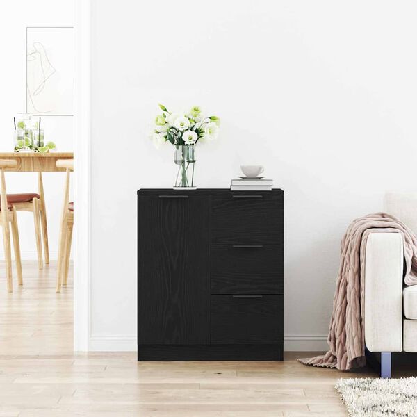 vidaXL Dressoir met lade Zwart Eiken 60 x 30 x 70 cm Bewerkt hout