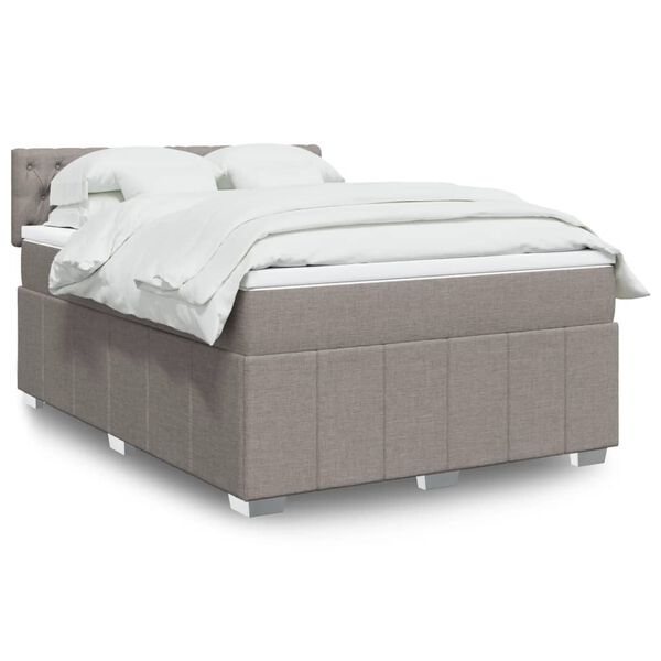 vidaXL Boxspring met matras stof taupe 140x200 cm