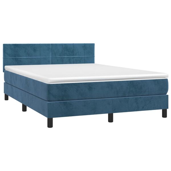 vidaXL Boxspring met matras en LED fluweel donkerblauw 140x200 cm