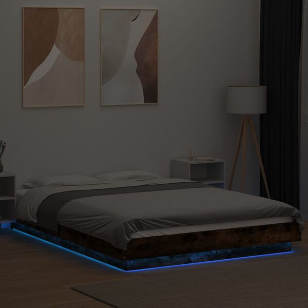 vidaXL Bedframe met LED-verlichting gerookt eikenkleurig 120x200 cm