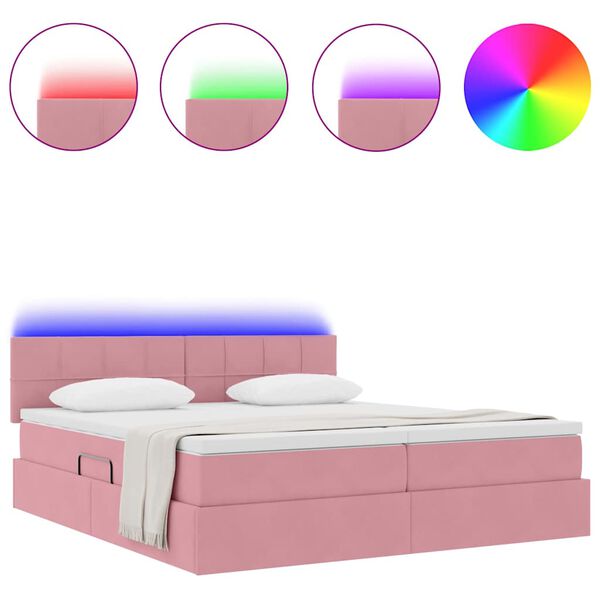 vidaXL Bed met LED-striplichten met opslag Roze 180 x 200 cm Fluweel