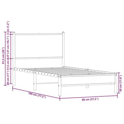 vidaXL Bedframe met hoofdbord metaal bruin eikenkleurig 75x190 cm