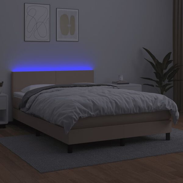 vidaXL Boxspring met matras en LED kunstleer cappuccinokleur 140x190cm