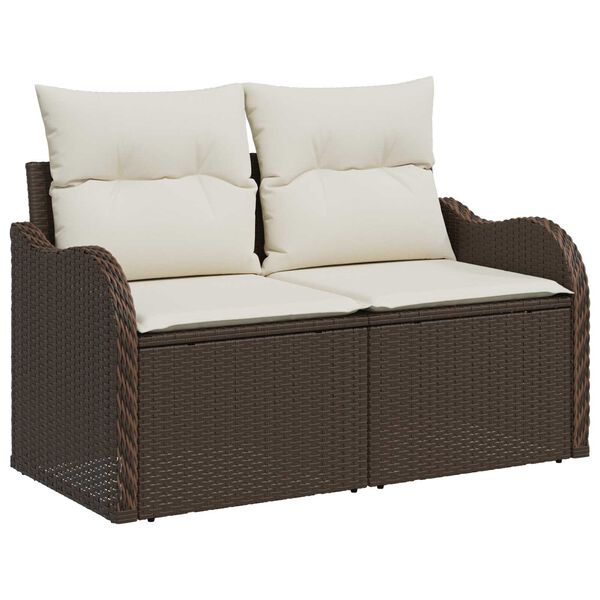 vidaXL Tuin Sofa Set met kussen 7 pcs Bruin en cr&egrave;me Poly riet