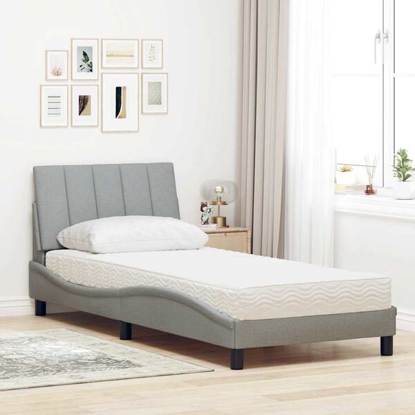 vidaXL Bed met matras "Hanko" stof lichtgrijs 80x200 cm