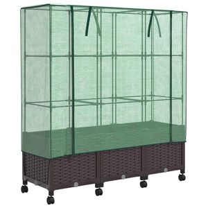 vidaXL Tuinplantenbak met Kasbedekking en Wielen 3 st Bruin PP