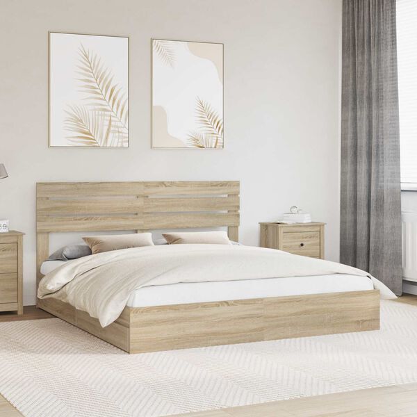 vidaXL Opslag bed met lade Sonoma Eiken 180 x 200 cm Bewerkt hout