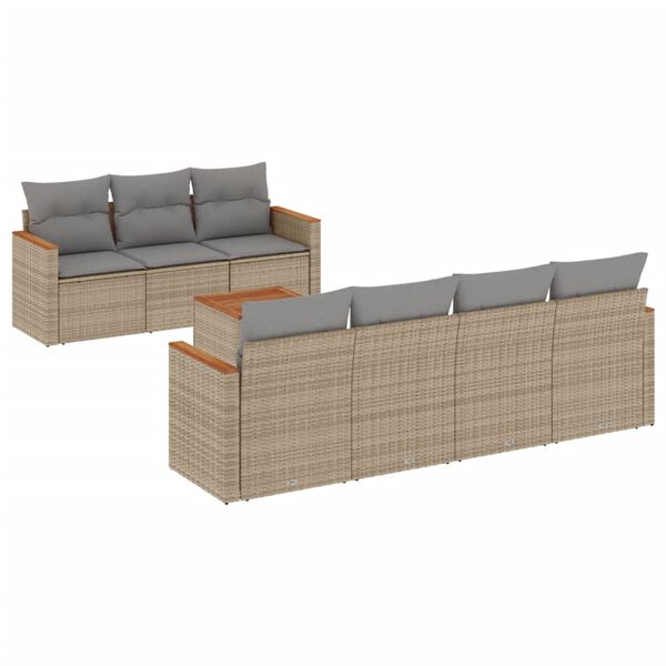 vidaXL 8-delige Loungeset met kussens poly rattan beige