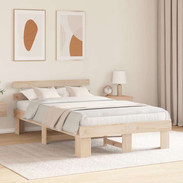 vidaXL Bedframe met hoofdeinde Naturel 140 x 190 cm Massief grenenhout