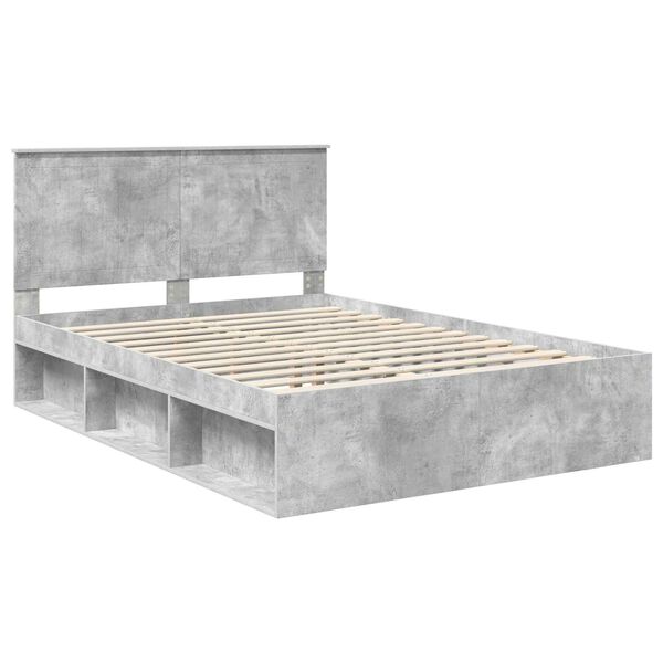 vidaXL Bedframe met hoofdeinde Beton 140 x 190 cm Massief grenenhout