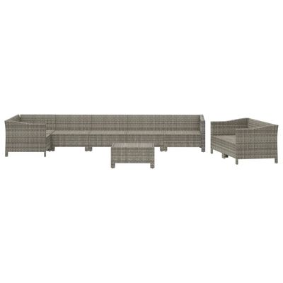 vidaXL 9-delige Loungeset met kussens poly rattan grijs