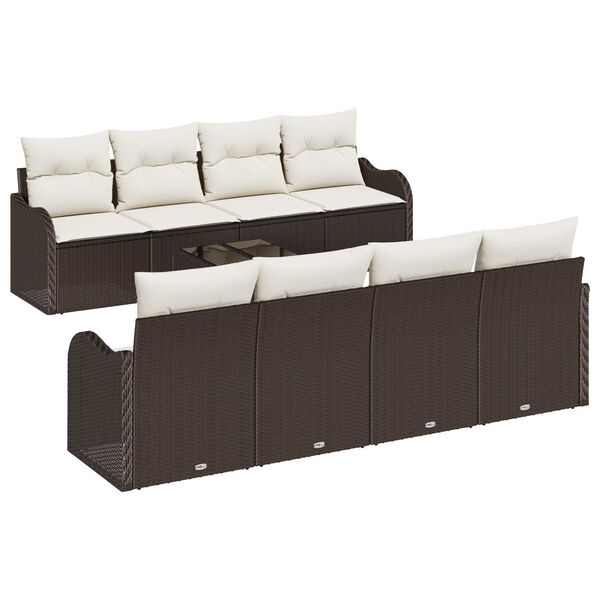 vidaXL Tuin Sofa Set 9 pcs Bruin en Cr&egrave;me Poly rattan, staal en glas