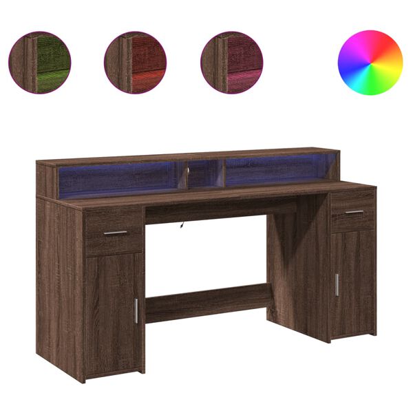 vidaXL Bureau met LED-verlichting 160x55x91 cm hout bruin eikenkleurig