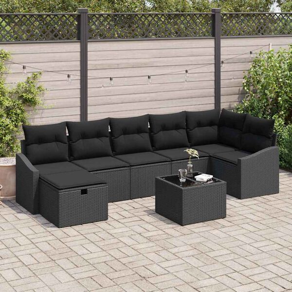 vidaXL Tuin Sofa Set met kussen 8 pcs Zwart Poly riet