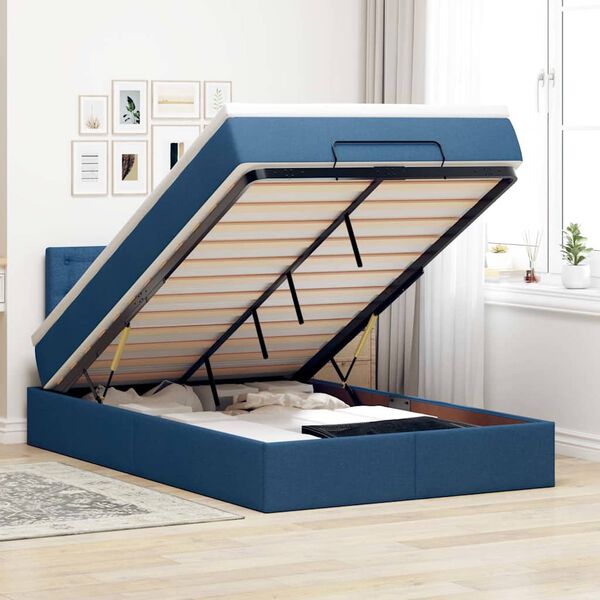 vidaXL Bed poef met matras en LED's 120x200 cm stof blauw