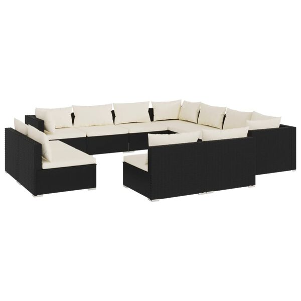 vidaXL 11-delige Loungeset met kussens poly rattan zwart
