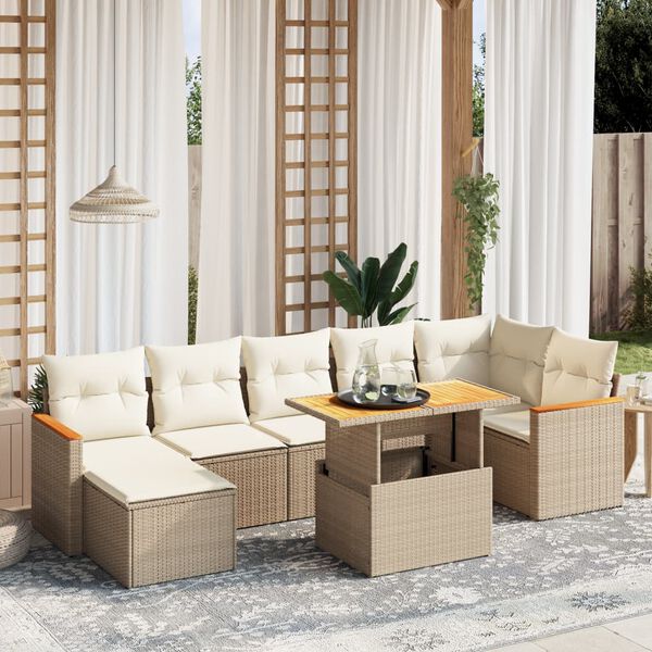 vidaXL 8-delige Loungeset met kussens poly rattan beige