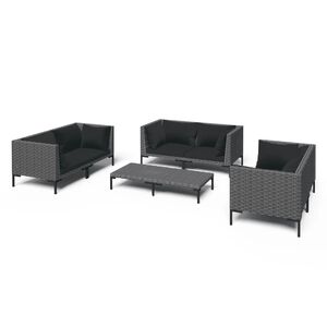 vidaXL 7-delige Loungeset met kussens poly rattan donkergrijs