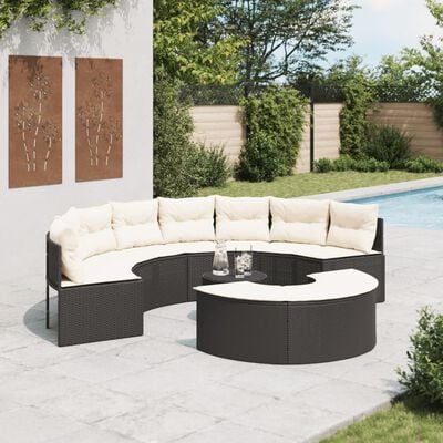 vidaXL 3-delige Loungeset halfrond poly rattan zwart