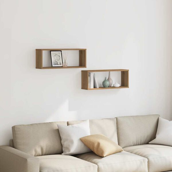 vidaXL Wandschappen kubus 2 st 60x15x23 cm hout artisanaal eiken