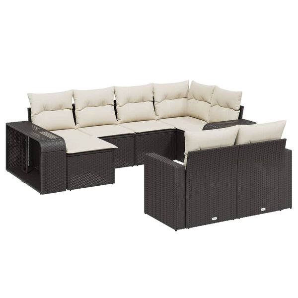 vidaXL 10-delige Loungeset met kussens poly rattan zwart