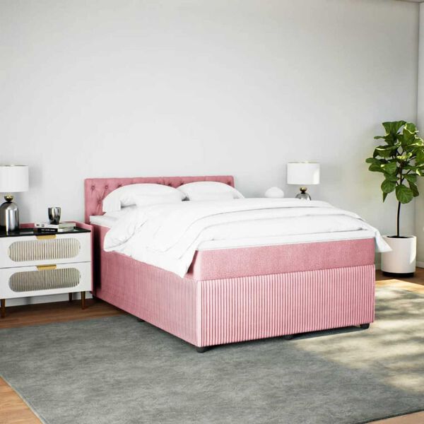 vidaXL Boxspring met matras fluweel roze 140x200 cm