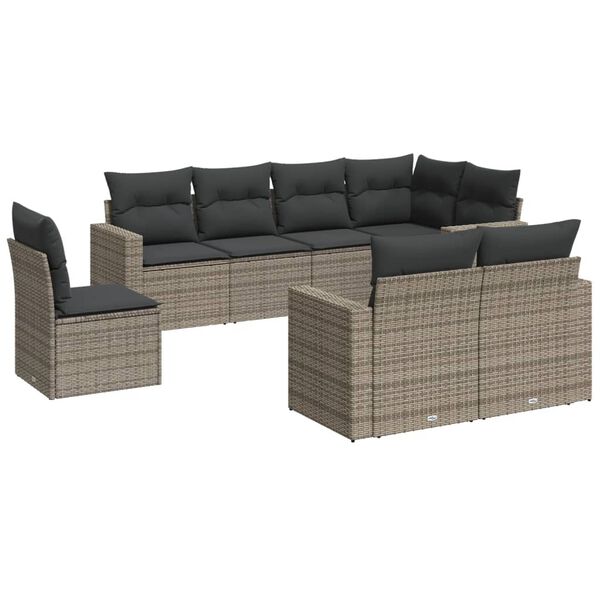 vidaXL 8-delige Loungeset met kussens poly rattan grijs