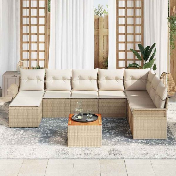 vidaXL Tuin Sofa Set 9 pcs Beige Poly riet
