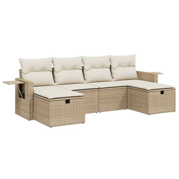 vidaXL 6-delige Loungeset met kussens poly rattan beige
