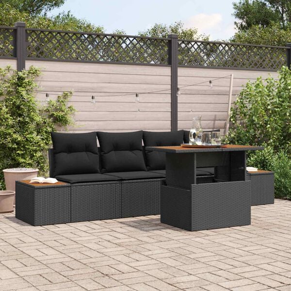 vidaXL Tuin Sofa Set met opslag 5 pcs Zwart Poly riet