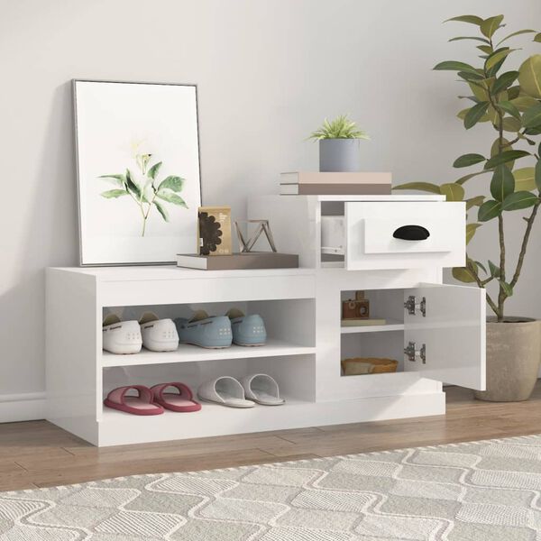 vidaXL Schoenenkast 100x42x60 cm bewerkt hout hoogglans wit