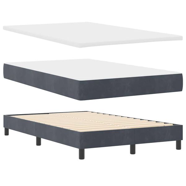 vidaXL LED Box Spring Bed met matras Donkergrijs 120 x 190 cm Fluweel