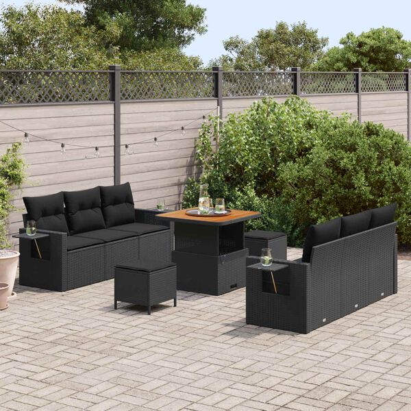 vidaXL Tuin Sofa Set met kussen 9 pcs Zwart poly rattan