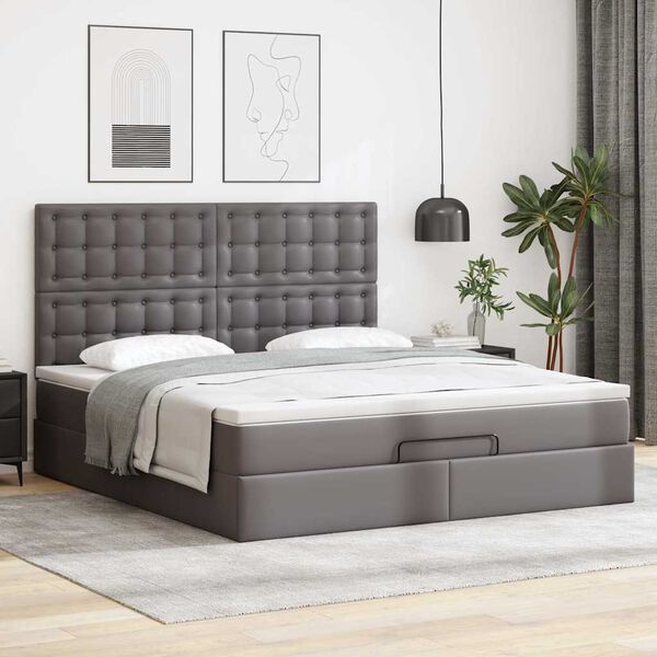 vidaXL Ottoman bed met matras en LED's 180x200cm kunstleer grijs
