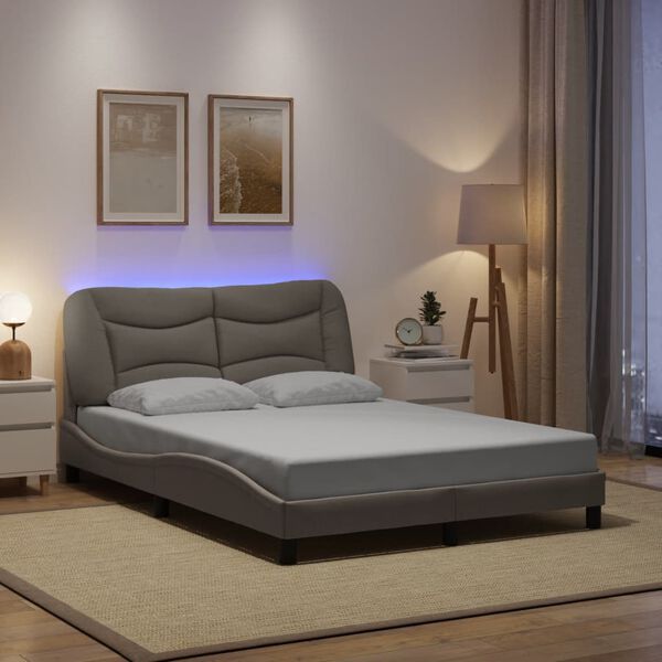 vidaXL Bedframe met LED zonder matras "Hvar" 140x200 cm stof taupe