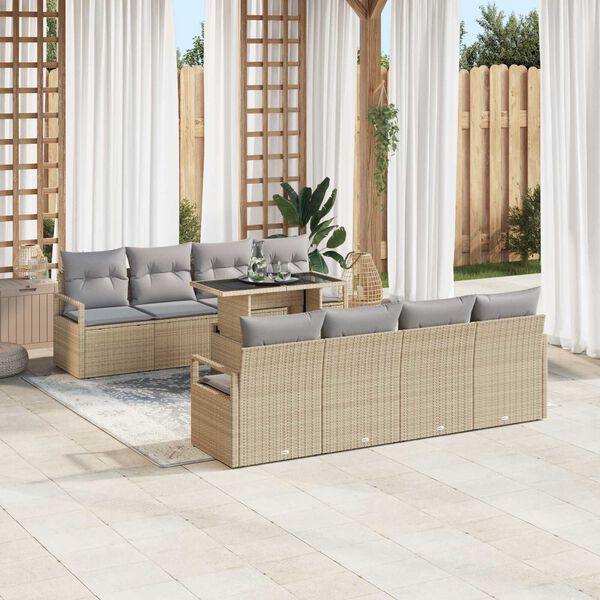 vidaXL Tuin Sofa Set met opslag 9 pcs Beige en Licht Grijs poly rattan
