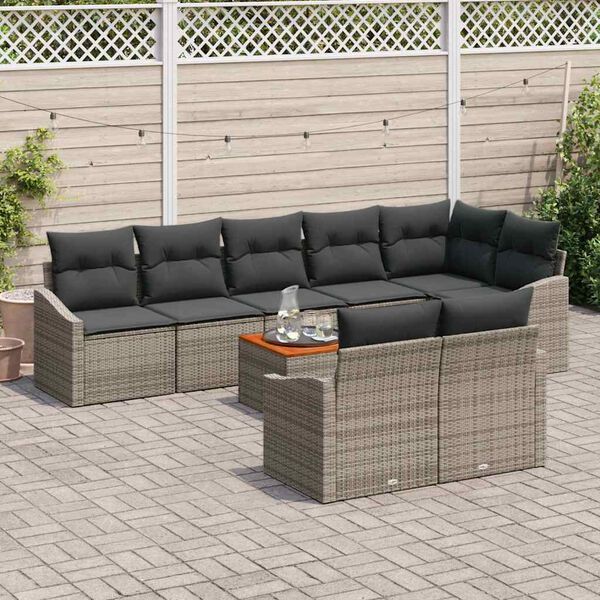 vidaXL Tuinbankenset met kussen 9 pcs Grijs poly rattan