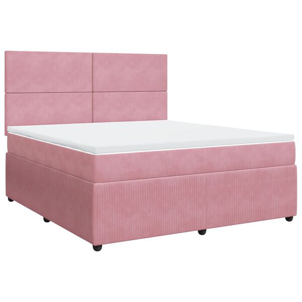 vidaXL Boxspring met matras fluweel roze 180x200 cm