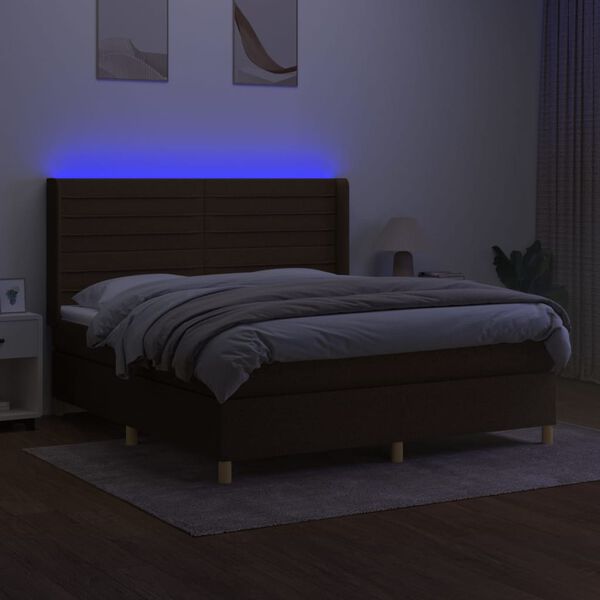 vidaXL Boxspring met matras en LED stof donkerbruin 160x200 cm