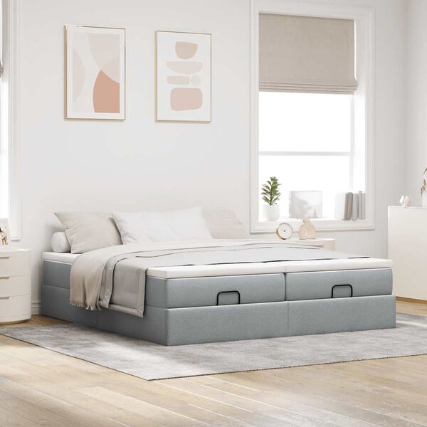 vidaXL Ottoman bed met matrassen 200x200cm stof lichtgrijs